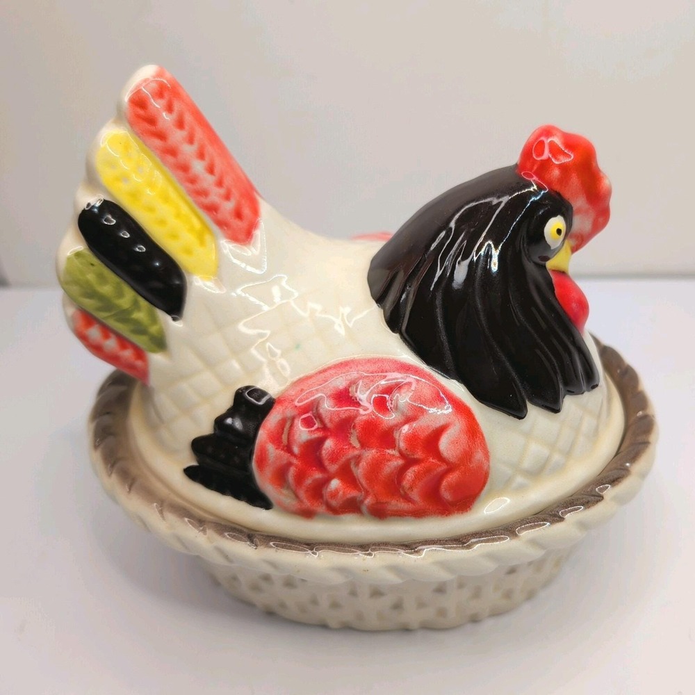 Metlox Hen On Nest Poppytrail Covered Dish Vintage Ceramic MCM 1950s Rooster